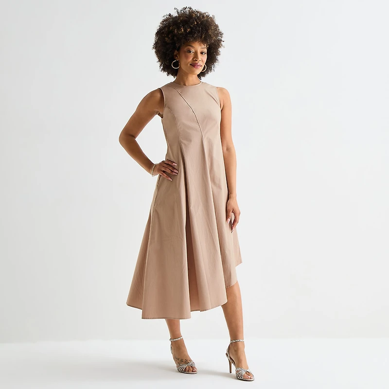 Worthington Womens Round Neck Sleeveless Fit + Flare Dress