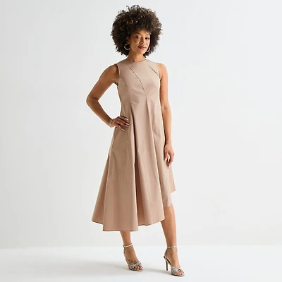 Worthington Womens Round Neck Sleeveless Fit + Flare Dress