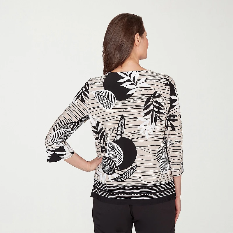 Alfred Dunner Classics Womens Crew Neck 3/4 Sleeve T-Shirt