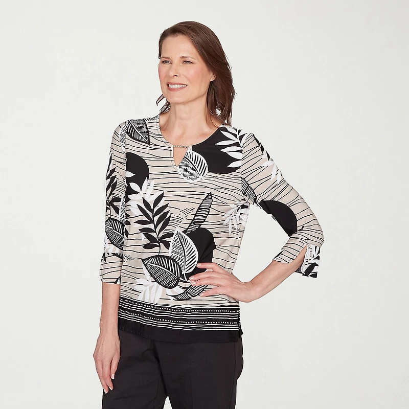 Alfred Dunner Classics Womens Crew Neck 3/4 Sleeve T-Shirt