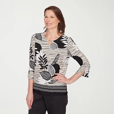 Alfred Dunner Classics Womens Crew Neck 3/4 Sleeve T-Shirt