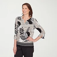 Alfred Dunner Classics Womens Crew Neck 3/4 Sleeve T-Shirt