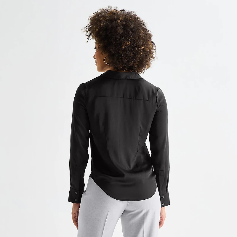 Worthington Womens Long Sleeve Slim Fit Blouse