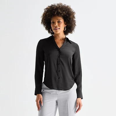 Worthington Womens Long Sleeve Slim Fit Blouse