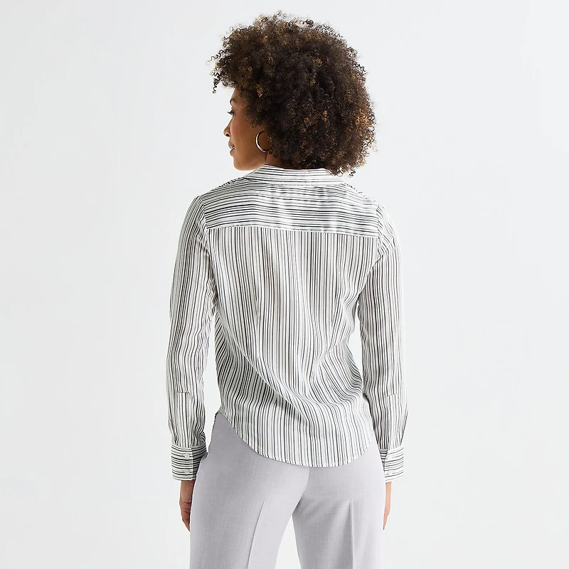 Worthington Womens Cuffed Long Sleeve Slim Fit Button-Down Shirt