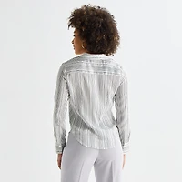 Worthington Womens Cuffed Long Sleeve Slim Fit Button-Down Shirt