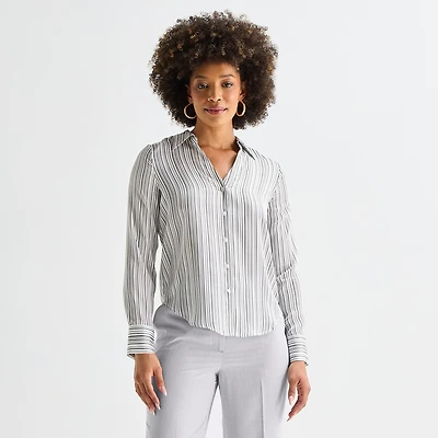 Worthington Womens Cuffed Long Sleeve Slim Fit Button-Down Shirt