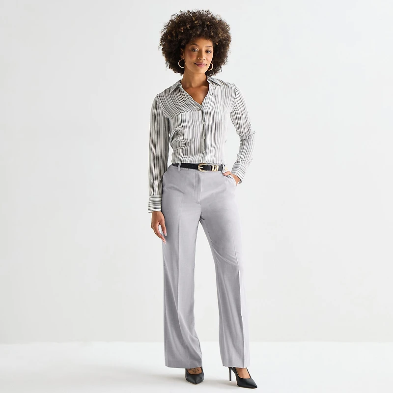 Worthington Womens Cuffed Long Sleeve Slim Fit Button-Down Shirt