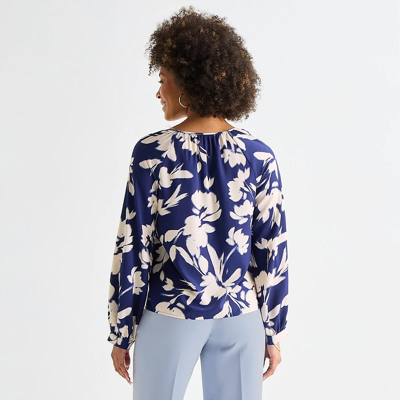 Worthington Womens Split Tie Neck Long Sleeve Blouse