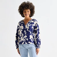 Worthington Womens Split Tie Neck Long Sleeve Blouse