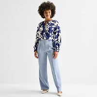 Worthington Womens Split Tie Neck Long Sleeve Blouse