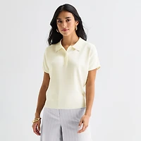 Worthington Womens V Neck Short Sleeve Polo Sweater