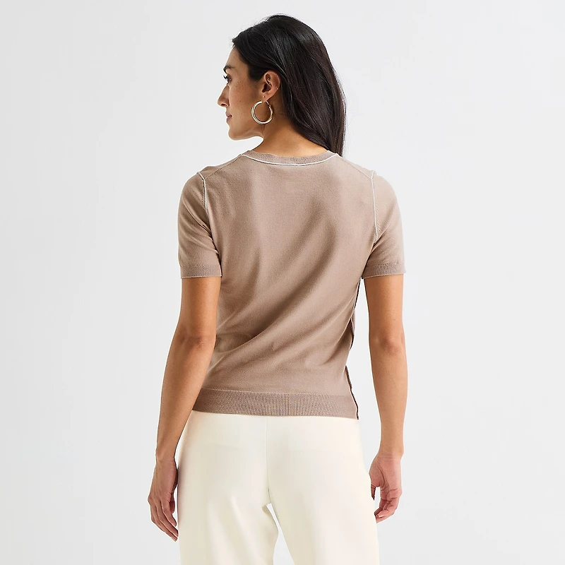 Worthington Womens Crew Neck Short Sleeve Pullover Sweater
