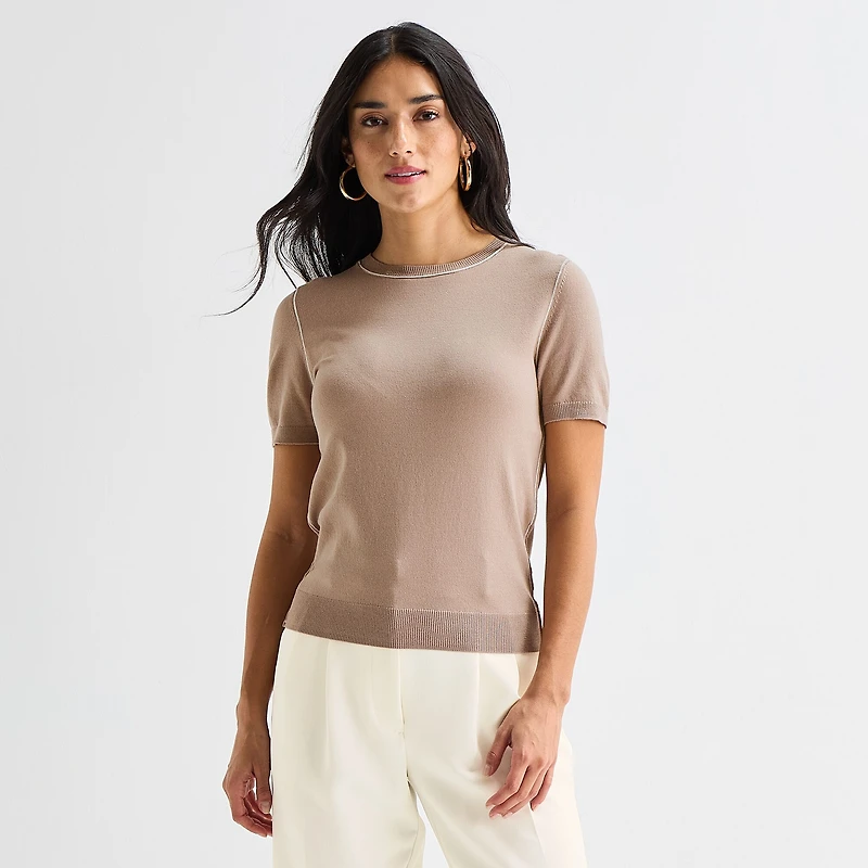 Worthington Womens Crew Neck Short Sleeve Pullover Sweater