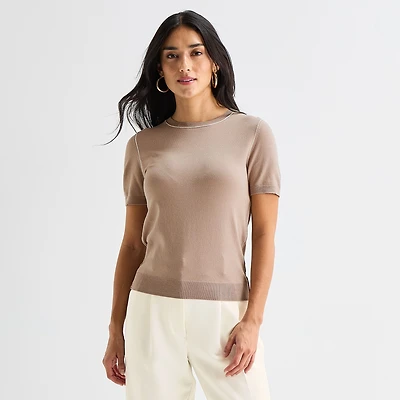 Worthington Womens Crew Neck Short Sleeve Pullover Sweater
