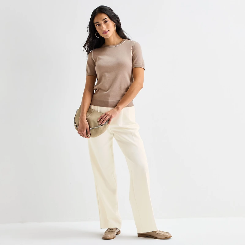 Worthington Womens Crew Neck Short Sleeve Pullover Sweater