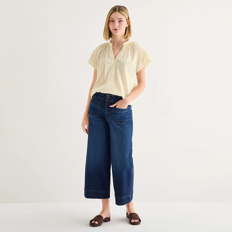 a.n.a Womens Split Crew Neck Short Sleeve Blouse