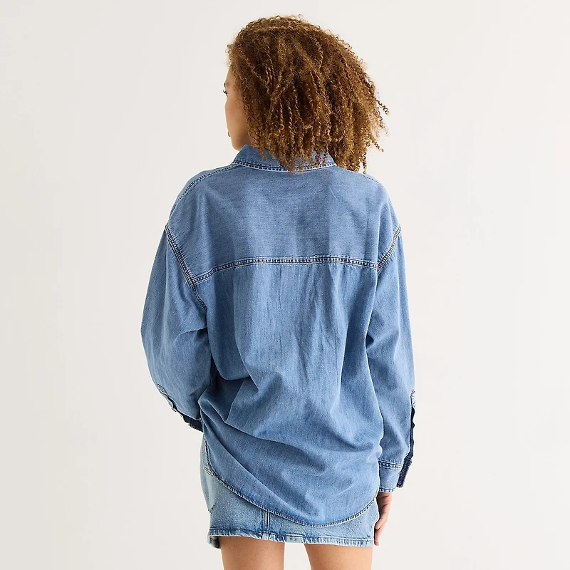 a.n.a Womens Cuffed Long Sleeve Oversized Button-Down Shirt