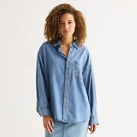 a.n.a Womens Cuffed Long Sleeve Oversized Button-Down Shirt