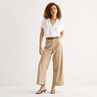 a.n.a Patch Pocket Womens Wide Leg Highest Rise Cropped Pant