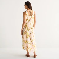 a.n.a Womens Sleeveless U Neck Floral Midi Drop Waist Dress
