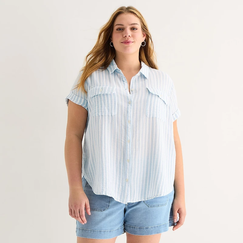 a.n.a Womens Plus Short Sleeve Blouse