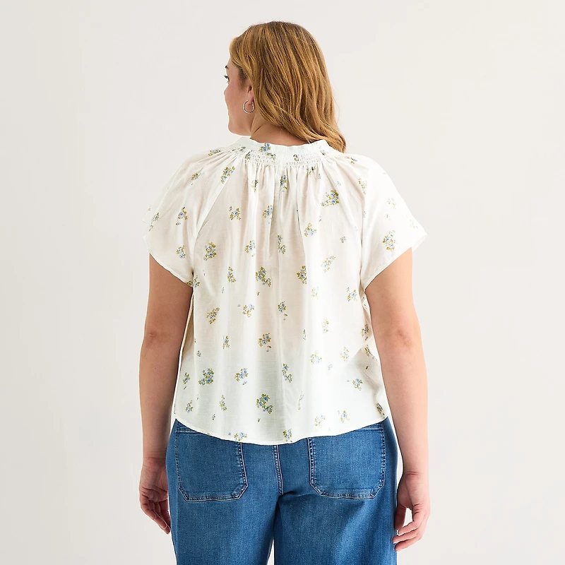 a.n.a Womens Plus Split Crew Neck Short Sleeve Blouse