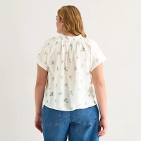 a.n.a Womens Plus Split Crew Neck Short Sleeve Blouse
