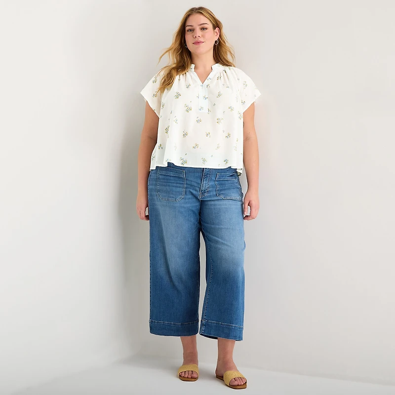 a.n.a Womens Plus Split Crew Neck Short Sleeve Blouse