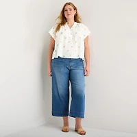 a.n.a Womens Plus Split Crew Neck Short Sleeve Blouse