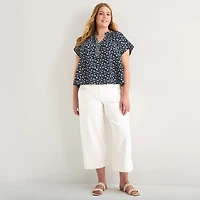 a.n.a Womens Plus Split Crew Neck Short Sleeve Blouse