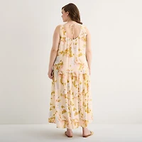 a.n.a Womens Plus Sleeveless Round Neck Floral Midi Drop Waist Dress