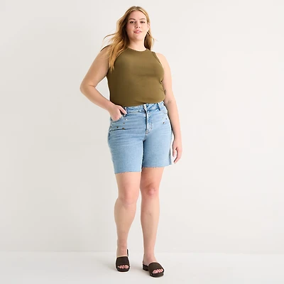 a.n.a Embellished Womens Plus High Rise 5" Denim Short