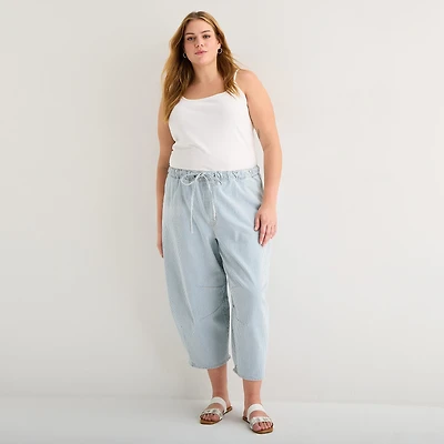 a.n.a Womens Plus High Rise Barrel Jean