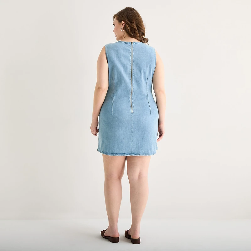 a.n.a Womens Plus Round Neck Sleeveless Sheath Dress