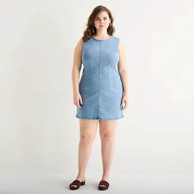 a.n.a Womens Plus Round Neck Sleeveless Sheath Dress