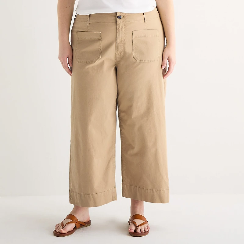 a.n.a Patch Pocket Womens Plus Wide Leg Highest Rise Cropped Pant