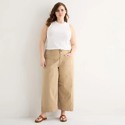 a.n.a Patch Pocket Womens Plus Wide Leg Highest Rise Cropped Pant