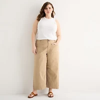 a.n.a Patch Pocket Womens Plus Wide Leg Highest Rise Cropped Pant