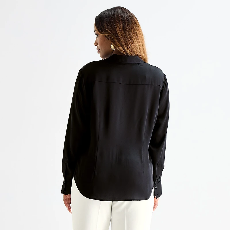 Worthington Plus Womens Long Sleeve Slim Fit Blouse