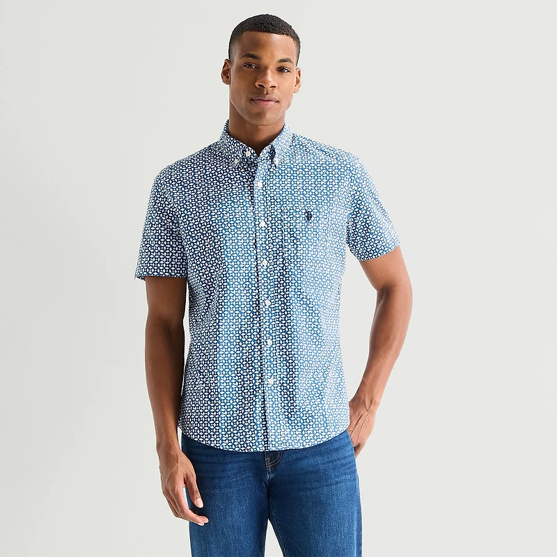 U.S. Polo Assn. Mens Short Sleeve Classic Fit Embroidered Button-Down Shirt
