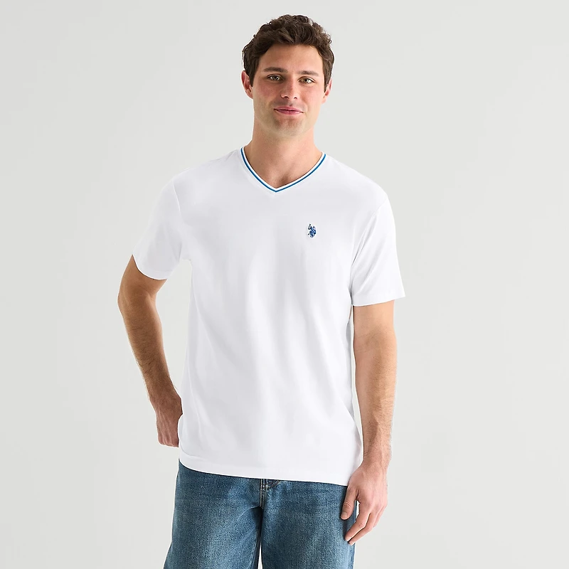 U.S. Polo Assn. Tipped Mens V Neck Short Sleeve Stretch Fabric T-Shirt