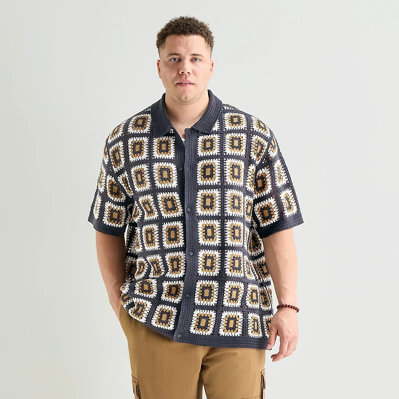 Arizona Big and Tall Mens Short Sleeve Button Polo Sweater