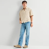 Arizona Mens Short Sleeve Regular Fit Button-Down Shirt