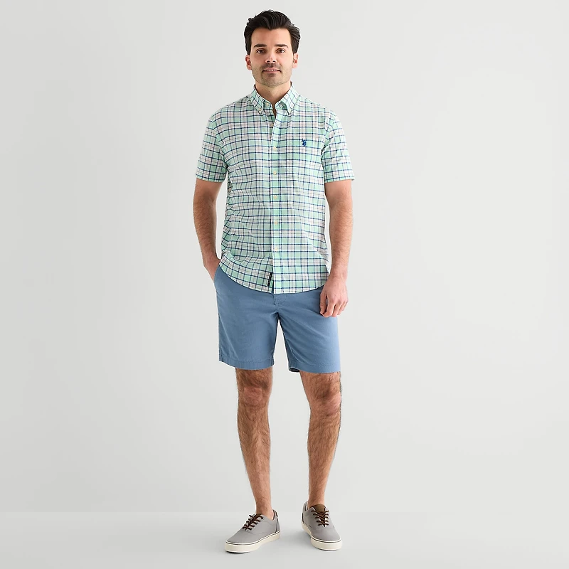 U.S. Polo Assn. Plaid Mens Short Sleeve Classic Fit Stretch Fabric Button-Down Shirt