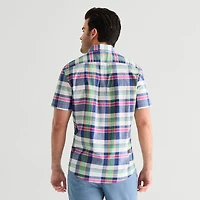 U.S. Polo Assn. Plaid Mens Short Sleeve Classic Fit Stretch Fabric Button-Down Shirt
