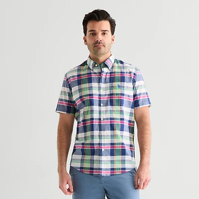 U.S. Polo Assn. Plaid Mens Short Sleeve Classic Fit Stretch Fabric Button-Down Shirt