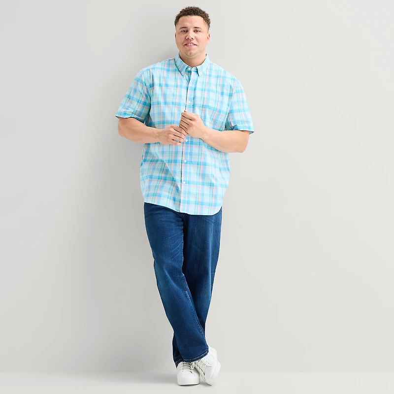 St. John's Bay Everyday Stretch Mens Short Sleeve Classic Fit Big and Tall Button-Down Shirt