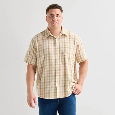 St. John's Bay Textured Gingham Mens Short Sleeve Classic Fit Big and Tall Button-Down Shirt