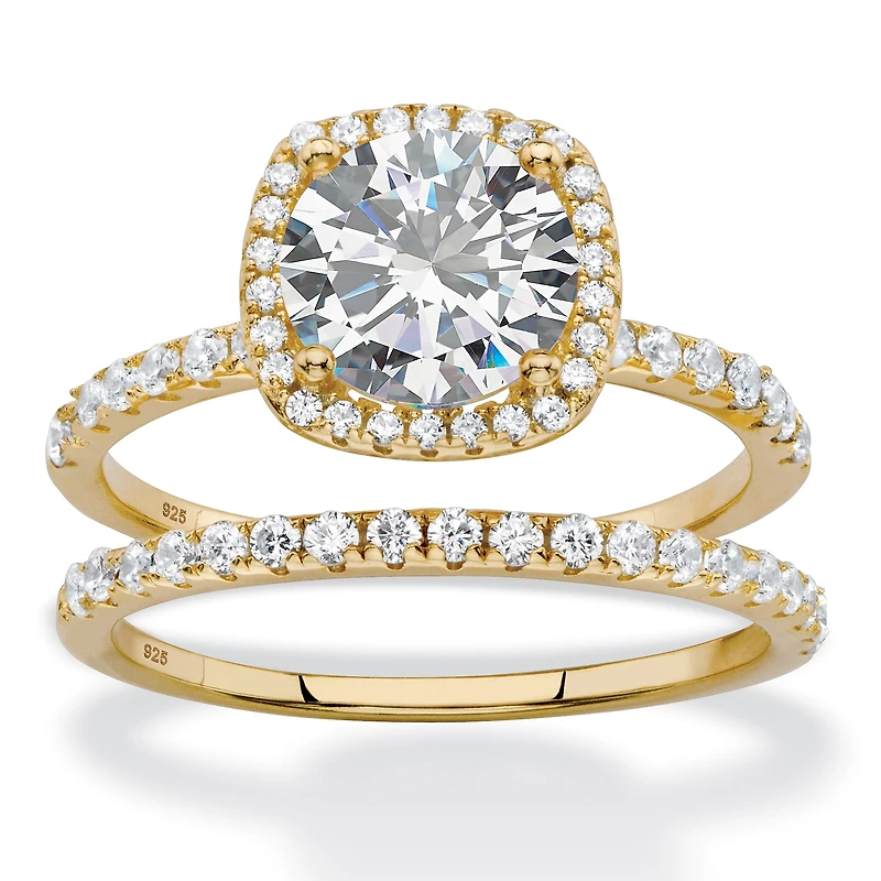 DiamonArt® Womens 2 1/2 CT. T.W. Cubic Zirconia 14K Gold Over Silver Halo Bridal Set